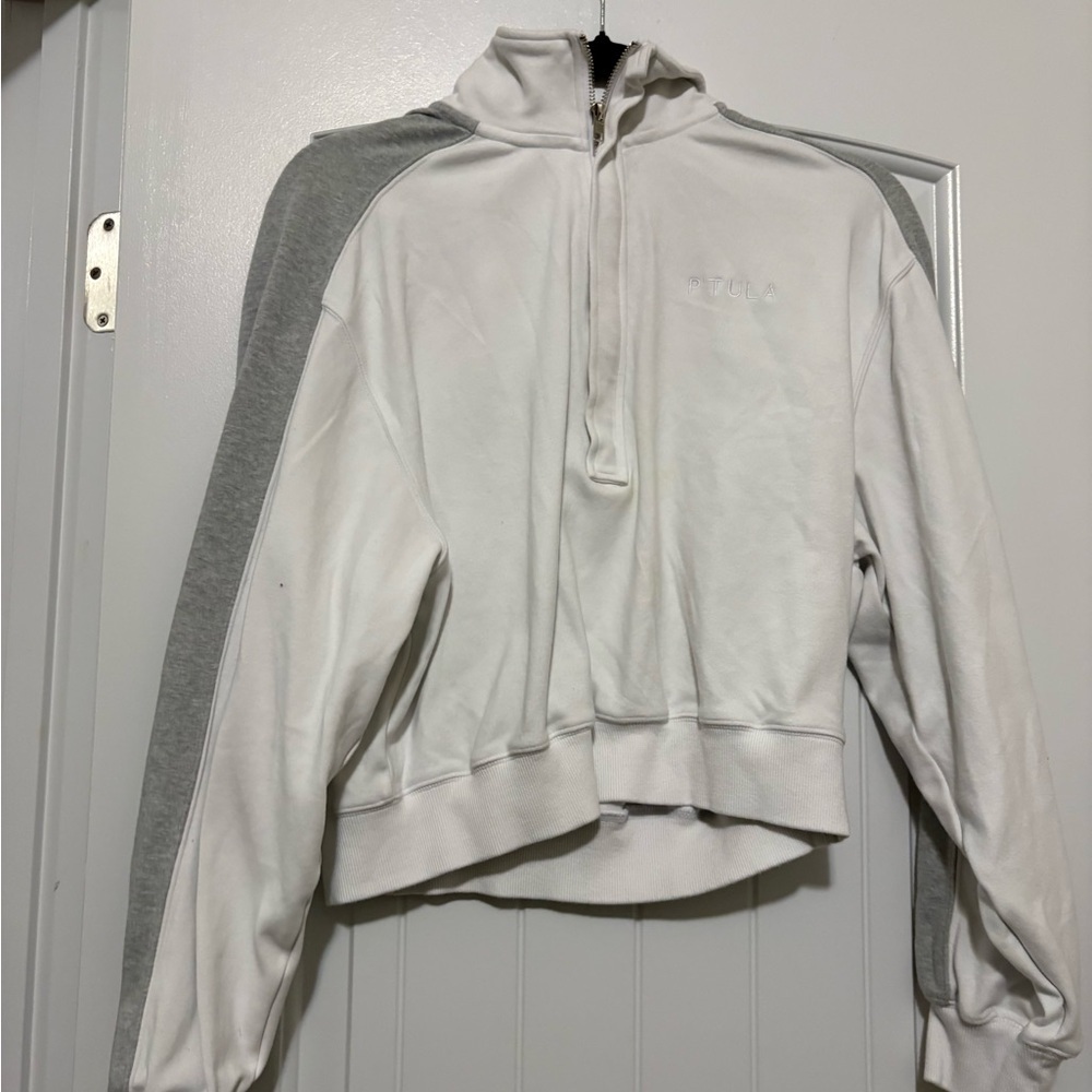 P'tula gray and white half-zip sweatshirt